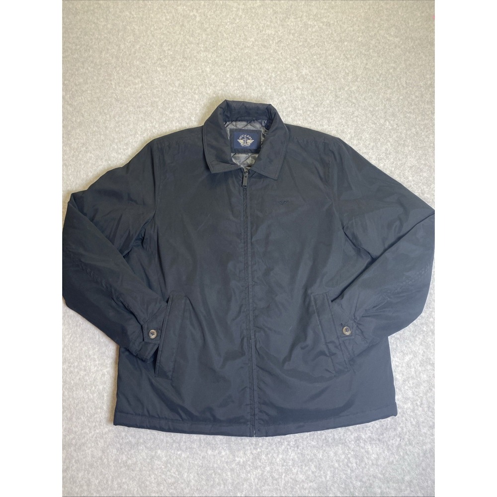 Dockers Mens Full Zip Jacket Size L Black Lightweight Collared Golf Bomber Lined